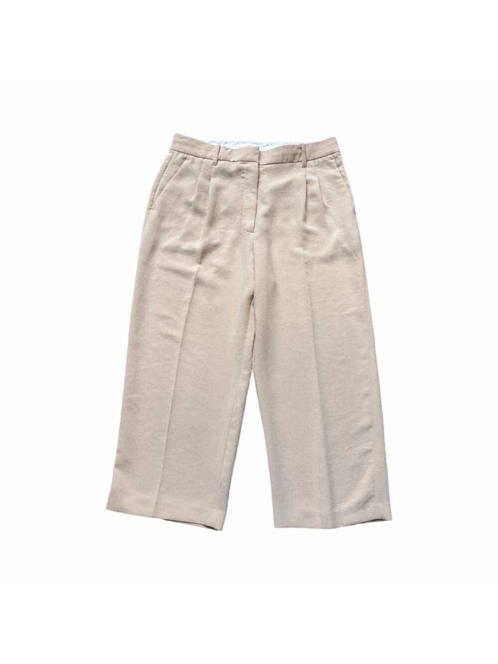 Aritzia Effortless Pant Beige Crepette Cropped Wide Leg Size 14 High Rise Crepe
